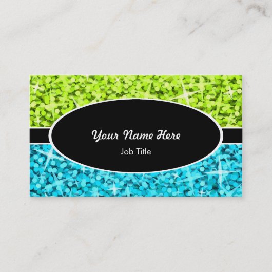 Glitz Mix Limoen Blue Black oval visitekaartje (Voorkant)