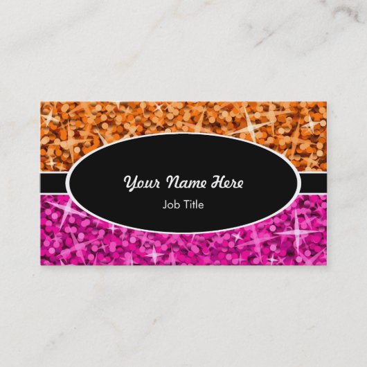Glitz Mix Oranje Roze, ovaal visitekaartje (Voorkant)