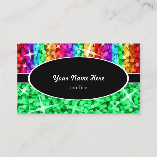 Glitz Mix Rainbow Green Black oval visitekaartje (Voorkant)