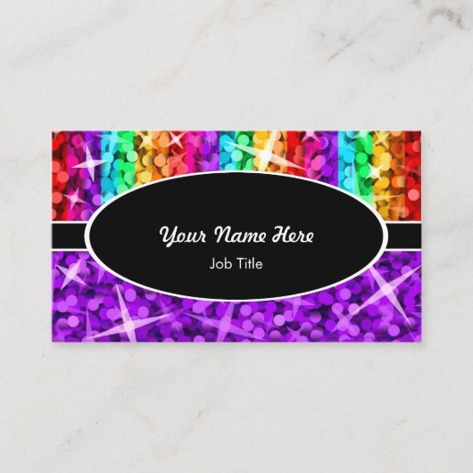 Glitz Mix Rainbow Paars ovaal visitekaartje (Voorkant)
