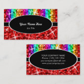 Glitz Mix Rainbow Red oval visitekaartje (Voorkant / Achterkant)