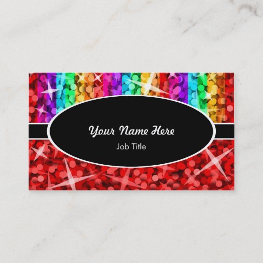 Glitz Mix Rainbow Red oval visitekaartje (Voorkant)