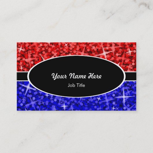 Glitz Mix Red Blue Black oval visitekaartje (Voorkant)