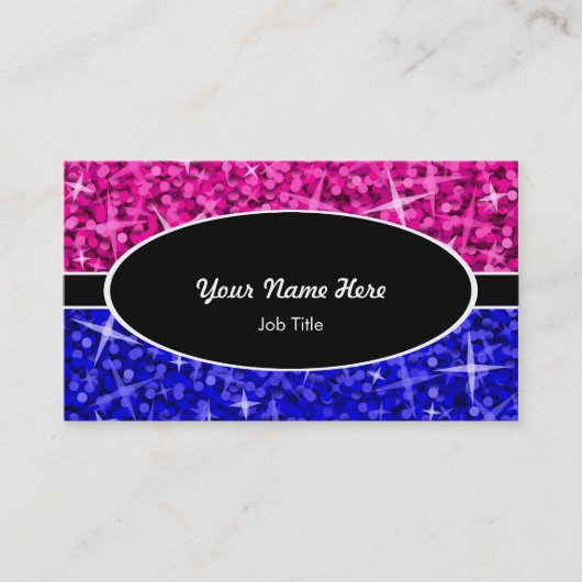 Glitz Mix Roze Blauw ovaal visitekaartje (Voorkant)