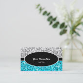 Glitz Mix "Silver" Blauw ovaal visitekaartje (Staand voorkant)