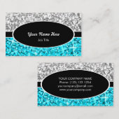 Glitz Mix "Silver" Blauw ovaal visitekaartje (Voorkant / Achterkant)