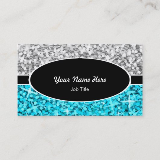 Glitz Mix "Silver" Blauw ovaal visitekaartje (Voorkant)