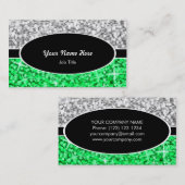 Glitz Mix "Silver" Groen zwart ovaal visitekaartje (Voorkant / Achterkant)