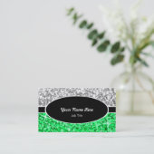 Glitz Mix "Silver" Groen zwart ovaal visitekaartje (Staand voorkant)