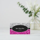 Glitz Mix "Silver" Roze, ovaal visitekaartje (Staand voorkant)