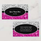 Glitz Mix "Silver" Roze, ovaal visitekaartje (Voorkant / Achterkant)