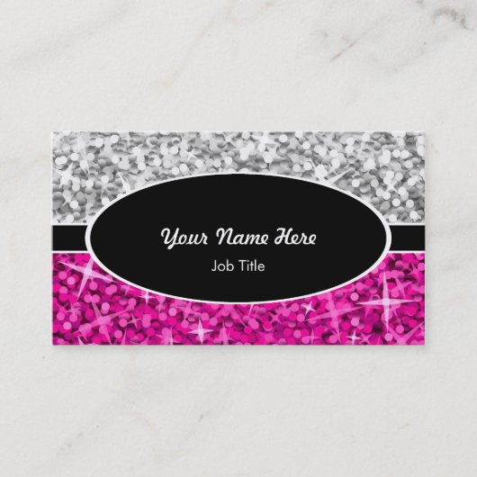 Glitz Mix "Silver" Roze, ovaal visitekaartje (Voorkant)