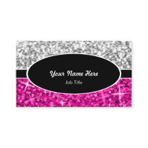 Glitz Mix "Silver" Roze, ovaal visitekaartje