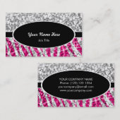 Glitz Mix "Silver" Zebra Roze zwarte ovaal Visitekaartje (Voorkant / Achterkant)