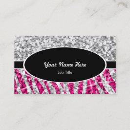 Glitz Mix "Silver" Zebra Roze zwarte ovaal Visitekaartje