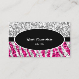 Glitz Mix "Silver" Zebra Roze zwarte ovaal Visitekaartje