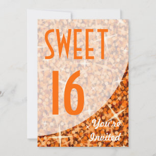 Glitz Oranje kromme "Sweet 16"-uitnodiging Kaart