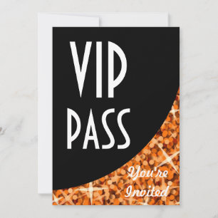 Glitz Oranje zwarte kromme "VIP-pas"-uitnodiging Kaart