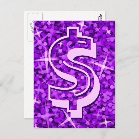 Glitz Paars dollar '$' briefkaart (Voorkant / Achterkant)