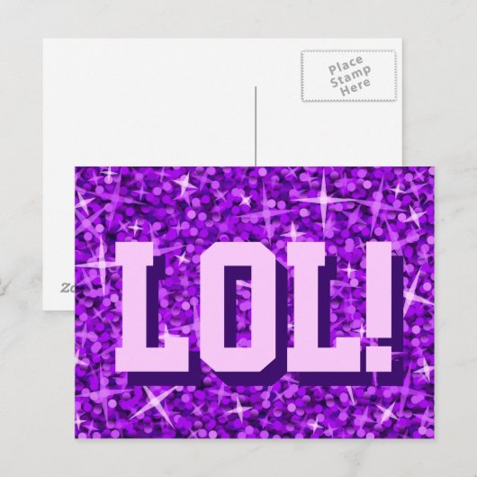 Glitz Paars "LOL!" briefkaart (Voorkant / Achterkant)