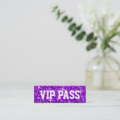 Glitz Paars 'VIP PASS' visitekaartje skinny (Staand voorkant)