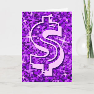 Glitz Paarse dollar "$" "Jouw tekst"-wenskaart Kaart