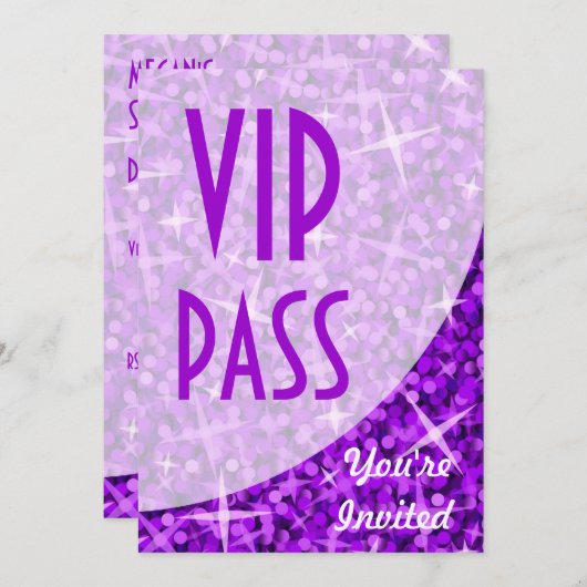 Glitz Paarse kromme "VIP-pas"-uitnodiging Kaart (Voorkant / Achterkant)