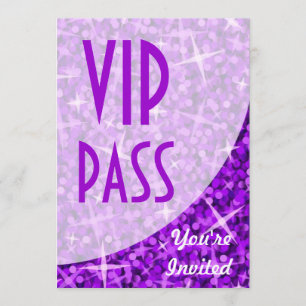 Glitz Paarse kromme "VIP-pas"-uitnodiging Kaart