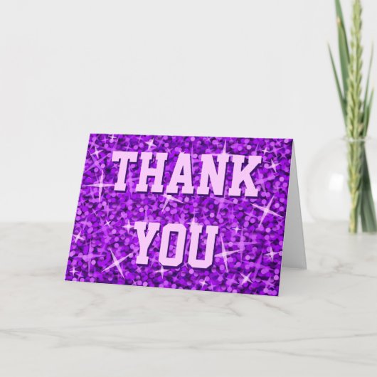 Glitz Paarse 'Thank You' 'Jouw tekst' kaart (Voorkant)