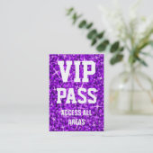 Glitz Paarse visitekaartje "VIP PASS"-chubby (Staand voorkant)