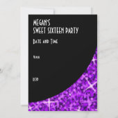 Glitz Paarse zwarte kromme "VIP-pas"-uitnodiging Kaart (Achterkant)