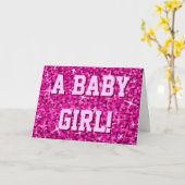 Glitz Pink "Baby Girl" "Gefeliciteerd"! Kaart (Gele Bloem)