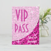 Glitz Pink-curve "VIP-pas"-uitnodiging Kaart (Staand voorkant)
