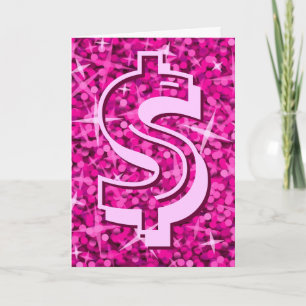 Glitz Pink dollar "$" "Jouw tekst"-wenskaart Kaart