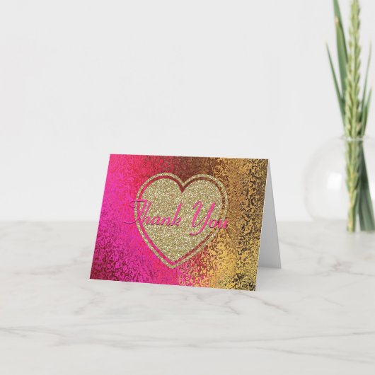 Glitz Pink & Gold Hartelijk dank Bedankkaart (Voorkant)