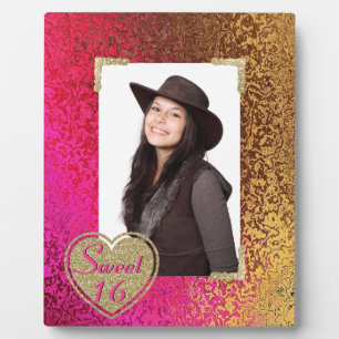 Glitz Pink & Gold Sweet 16 Foto Plaque Fotoplaat