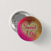 Glitz Pink & Gold Sweet 16 Ronde Button 3,2 Cm (Voorkant /achterkant)