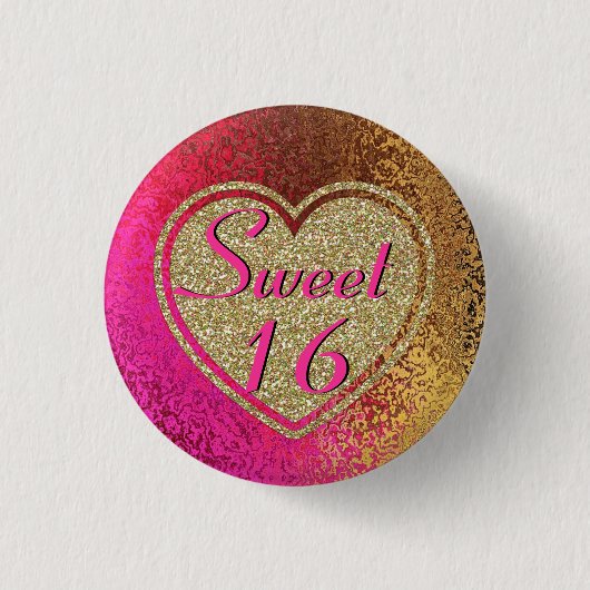 Glitz Pink & Gold Sweet 16 Ronde Button 3,2 Cm (Voorkant)