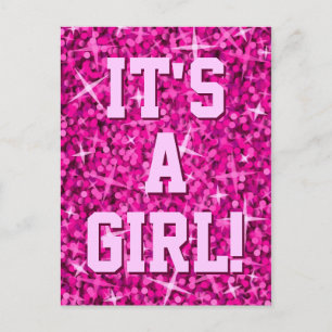 Glitz Pink 'Het is een meisje' briefkaart! Aankondigingskaart