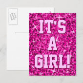 Glitz Pink 'Het is een meisje' briefkaart! Aankondigingskaart (Voorkant / Achterkant)