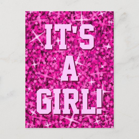 Glitz Pink 'Het is een meisje' briefkaart! Aankondigingskaart (Voorkant)