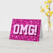 Glitz Pink 'OMG'. "Jouw tekst"-grietkaart Kaart (Gele Bloem)