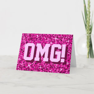 Glitz Pink 'OMG'. "Jouw tekst"-grietkaart Kaart