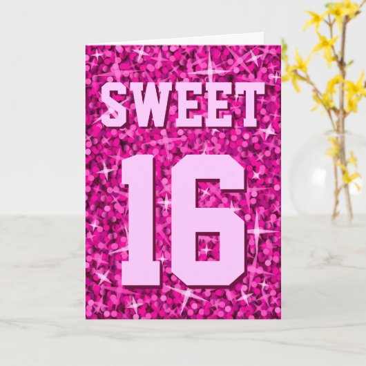 Glitz Pink 'Sweet 16' 'Happy Birthday' kaart (Gele Bloem)