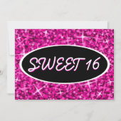 Glitz Pink "Sweet 16" zwarte ovale uitnodiging (Voorkant)