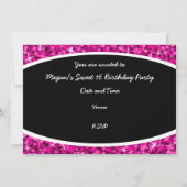 Glitz Pink "Sweet 16" zwarte ovale uitnodiging (Achterkant)