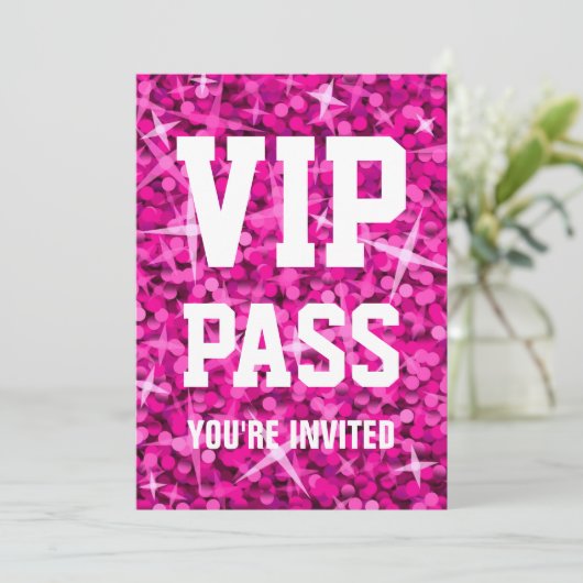 Glitz Pink 'VIP PASS'-uitnodiging Kaart (Staand voorkant)