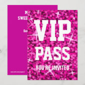 Glitz Pink 'VIP PASS'-uitnodiging Kaart (Voorkant / Achterkant)