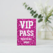 Glitz Pink "VIP PASS"-visitekaartje Visitekaartje (Staand voorkant)