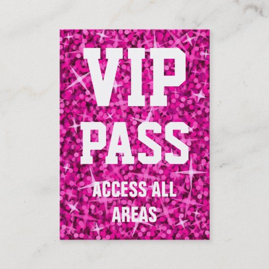 Glitz Pink "VIP PASS"-visitekaartje Visitekaartje (Voorkant)
